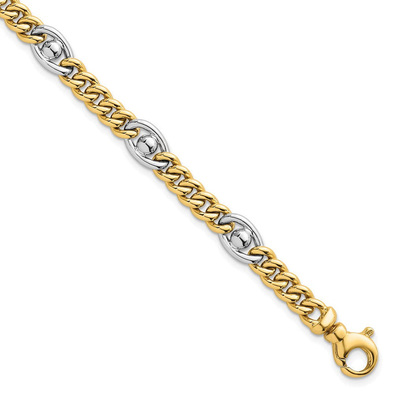 14K Bicolor Gold Bicolor Poliert 7.1mm Fantasie Panzer/anchor Kette 7.5 Zoll Armband