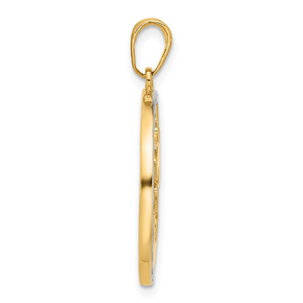 14K Gelbgold und Rhodium Diamant-geschliffener Om-Symbol-in-Kreis-Anhänger