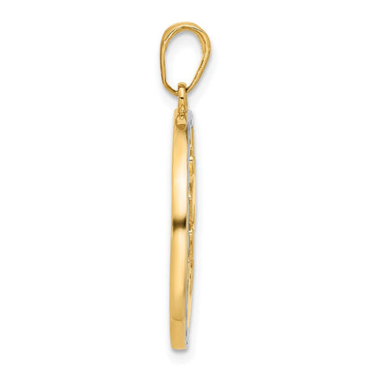 14K Gelbgold und Rhodium Diamant-geschliffener Om-Symbol-in-Kreis-Anhänger
