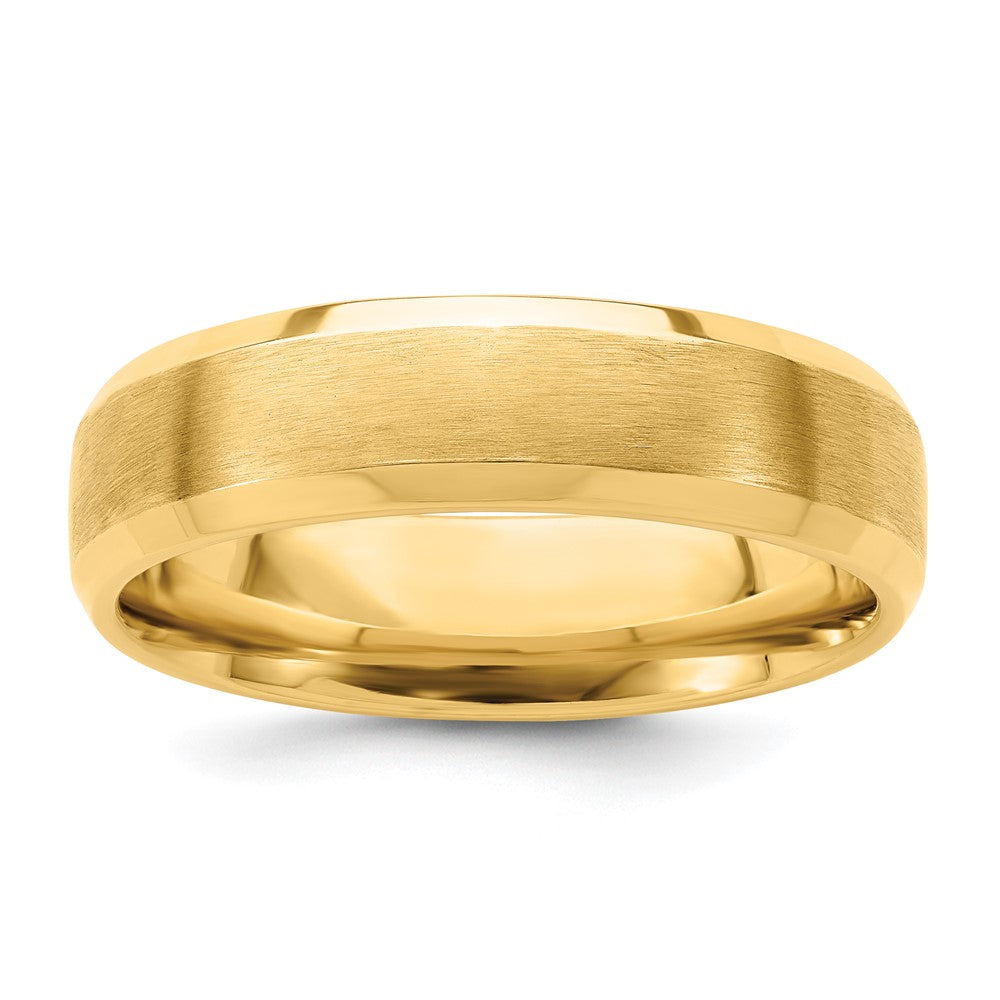 14K Gelbgold 6 mm Ehering mit Standardgewicht, Komfort-Passform, gebürsteter Satinoberfläche und polierter abgeschrägter Kante