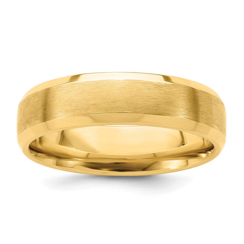 14K Gelbgold 6 mm Ehering mit Standardgewicht, Komfort-Passform, gebürsteter Satinoberfläche und polierter abgeschrägter Kante