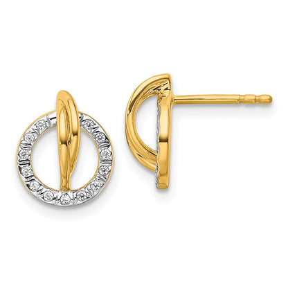 14K Gelbgold poliert 0,1 ct. Diamant offener Kreis Ohrhänger mit Steckverschluss