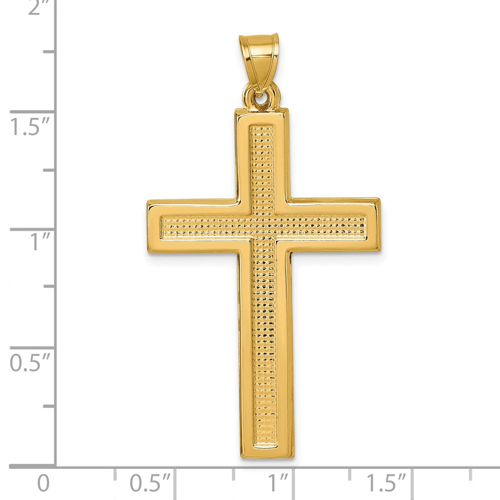 14K Gelbgold Poliert und Strukturiert Lateinisch Kreuz Anhänger