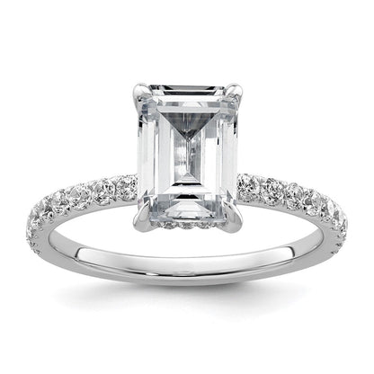 14K Weißgold 2 3/8K zertifizierter im Labor gezüchteter Diamant VS/SI+ G+ Emerald-Cut Solitär-Verlobungsring mit Flair, komplett