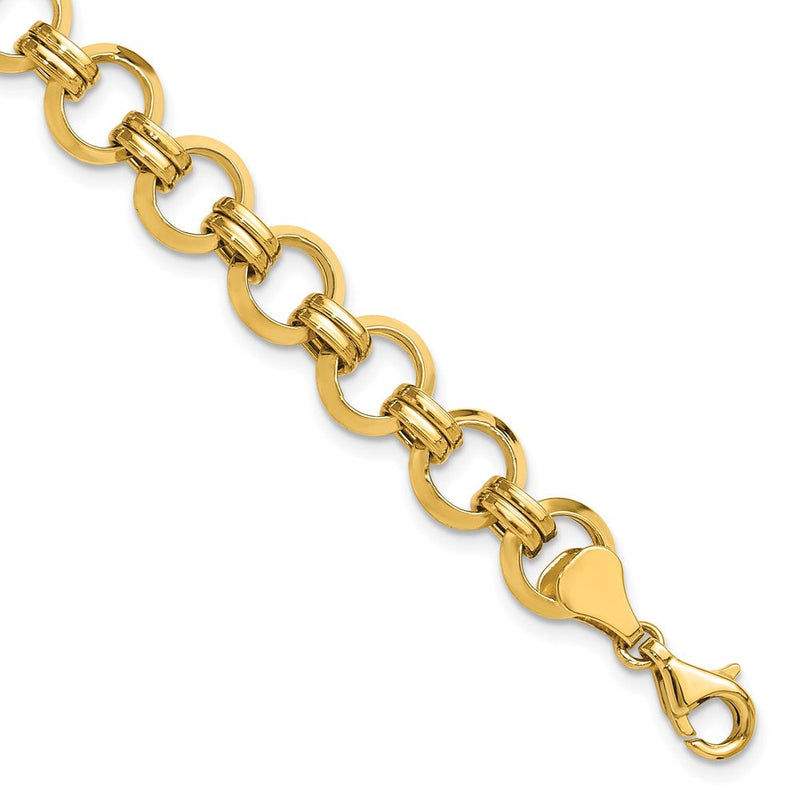 14K Gelbgold Poliert 9.4mm Fantasie Kreis Glieder 7.5 Zoll Armband