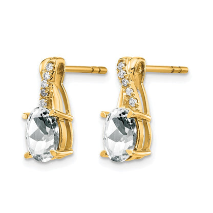 14K Gelbgold Ohrstecker mit ovalem Topas (April) 7x5 mm und Diamanten