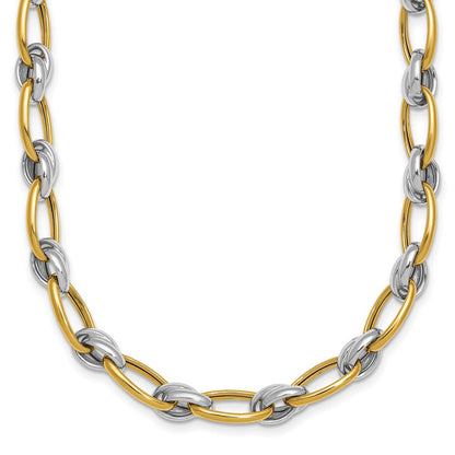 14K Bicolor Gold Bicolor Poliert 7mm Fantasie Oval Kette 17.75 Zoll Halskette