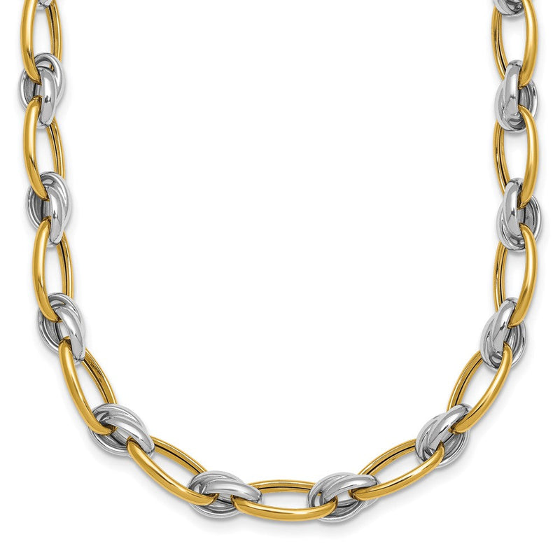 14K Bicolor Gold Bicolor Poliert 7mm Fantasie Oval Kette 17.75 Zoll Halskette