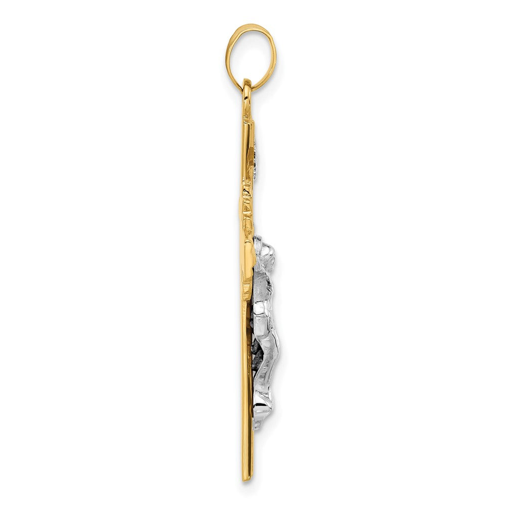 14K Bicolor Gold Strukturiert Hohl Inri Iona Kruzifix Pendent