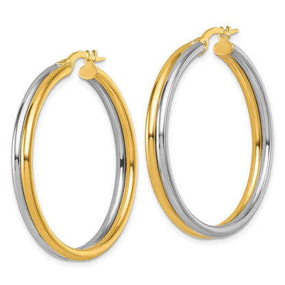 14K Gelbgold mit Rhodium Poliert 4.00mm X 35mm Rund Creolen