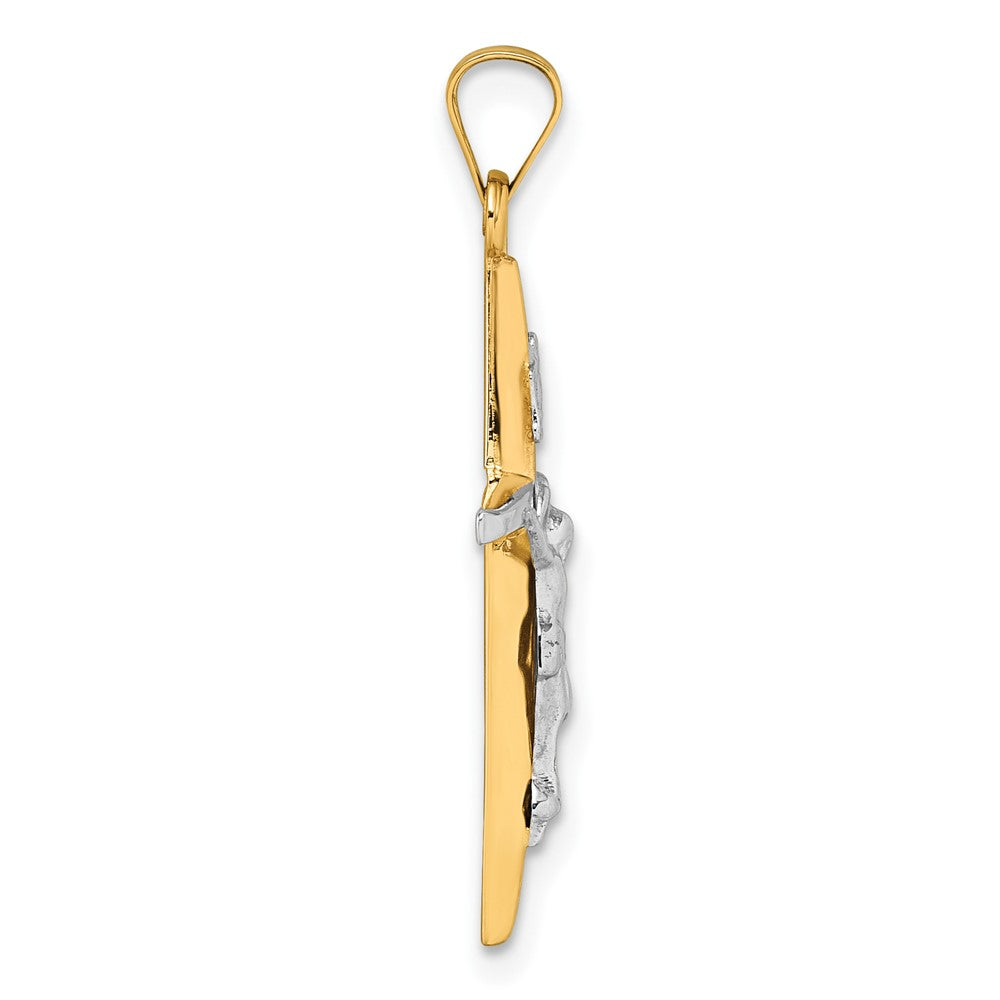 14K Gelbgold mit Rhodium Poliert Inri Kruzifix Kreuz Anhänger