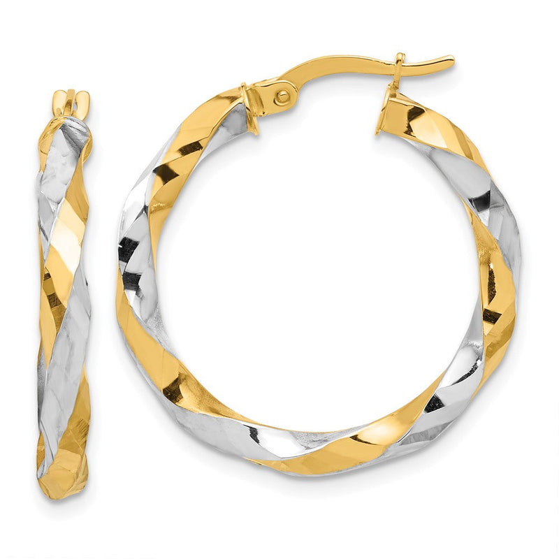 14K Gelbgold mit Rhodium Poliert und Diamantiert Gedreht Creolen