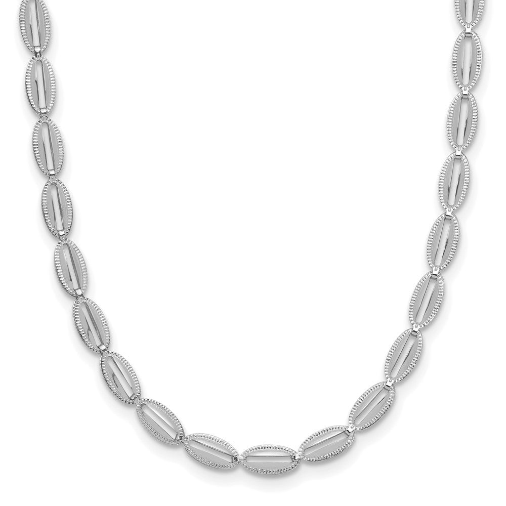14K Weißgold Poliert/textured Fantasie Oval Glieder Halskette