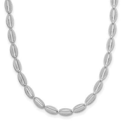 14K Weißgold Poliert/textured Fantasie Oval Glieder Halskette