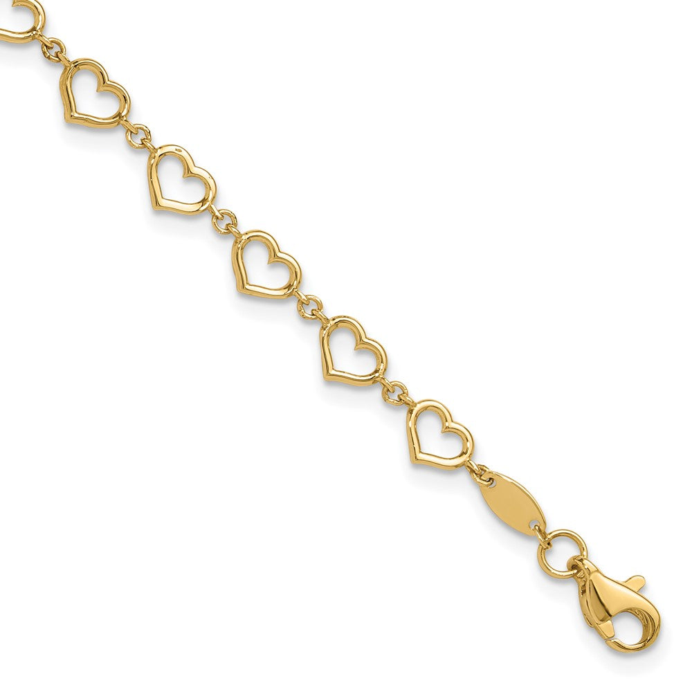 14K Gelbgold Poliert Offen Herz Glieder 7.5 Zoll Armband