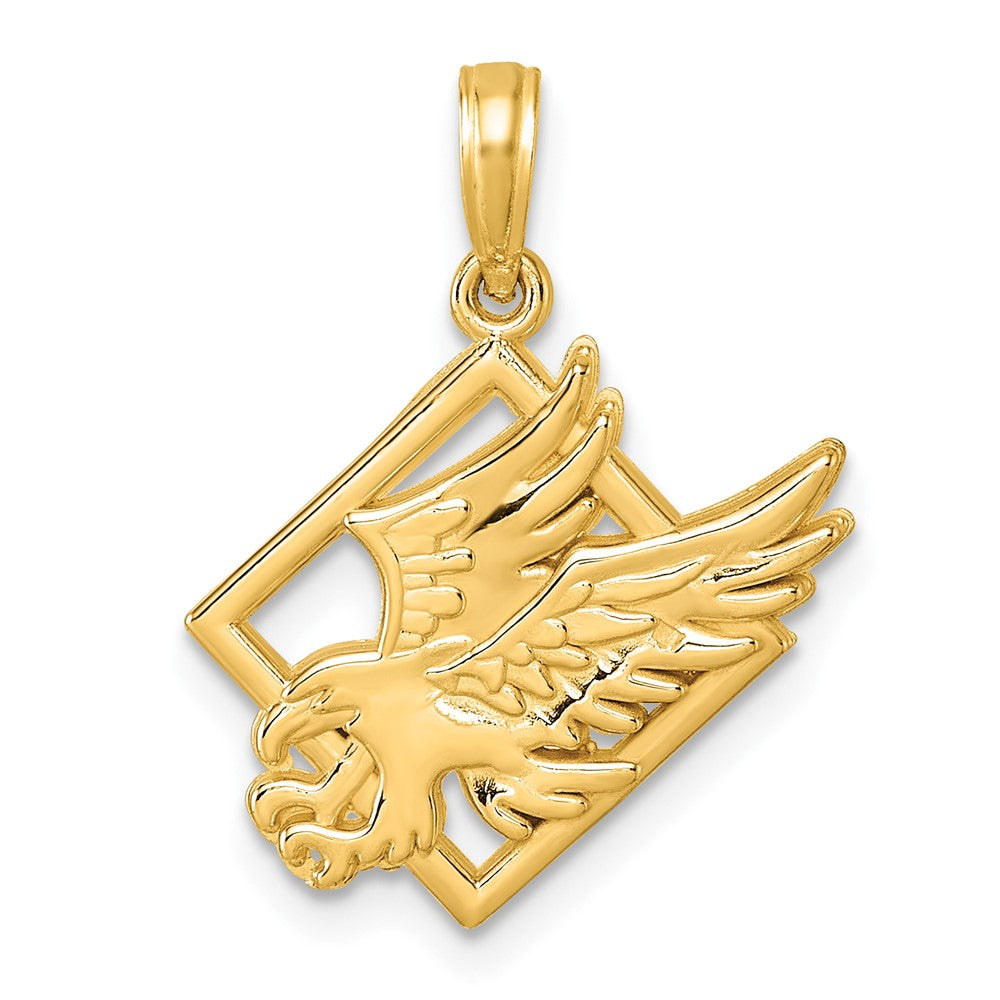 14K Gelbgold Polierter Adler-in-Quadrat-Anhänger