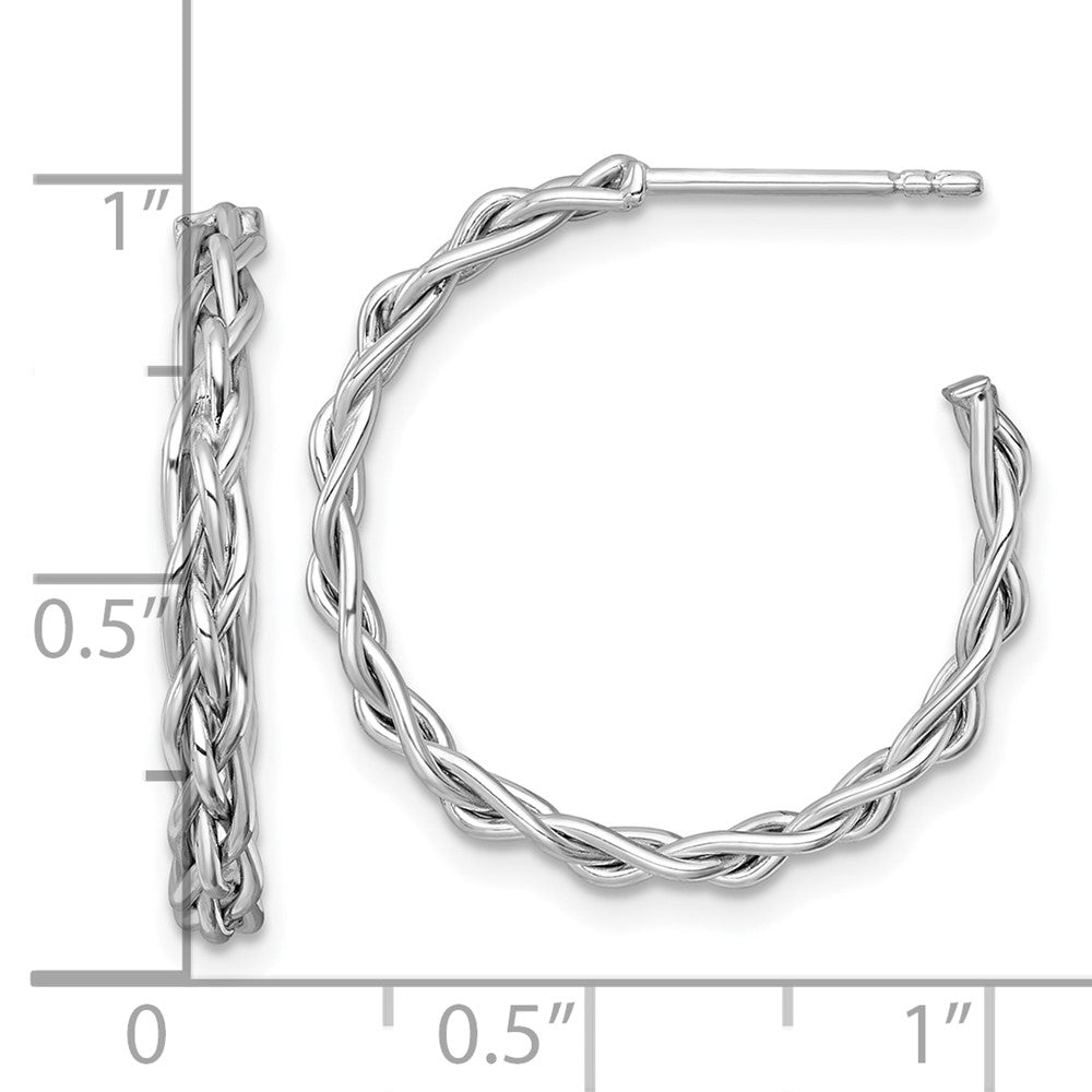 14K Weißgold Rhodiniert Poliert Geflochten Braid 3 X 24mm C-hoop Ohrstecker