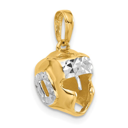 14K Gelbgold und Rhodium diamantgeschliffener Ringer-Helm-Anhänger