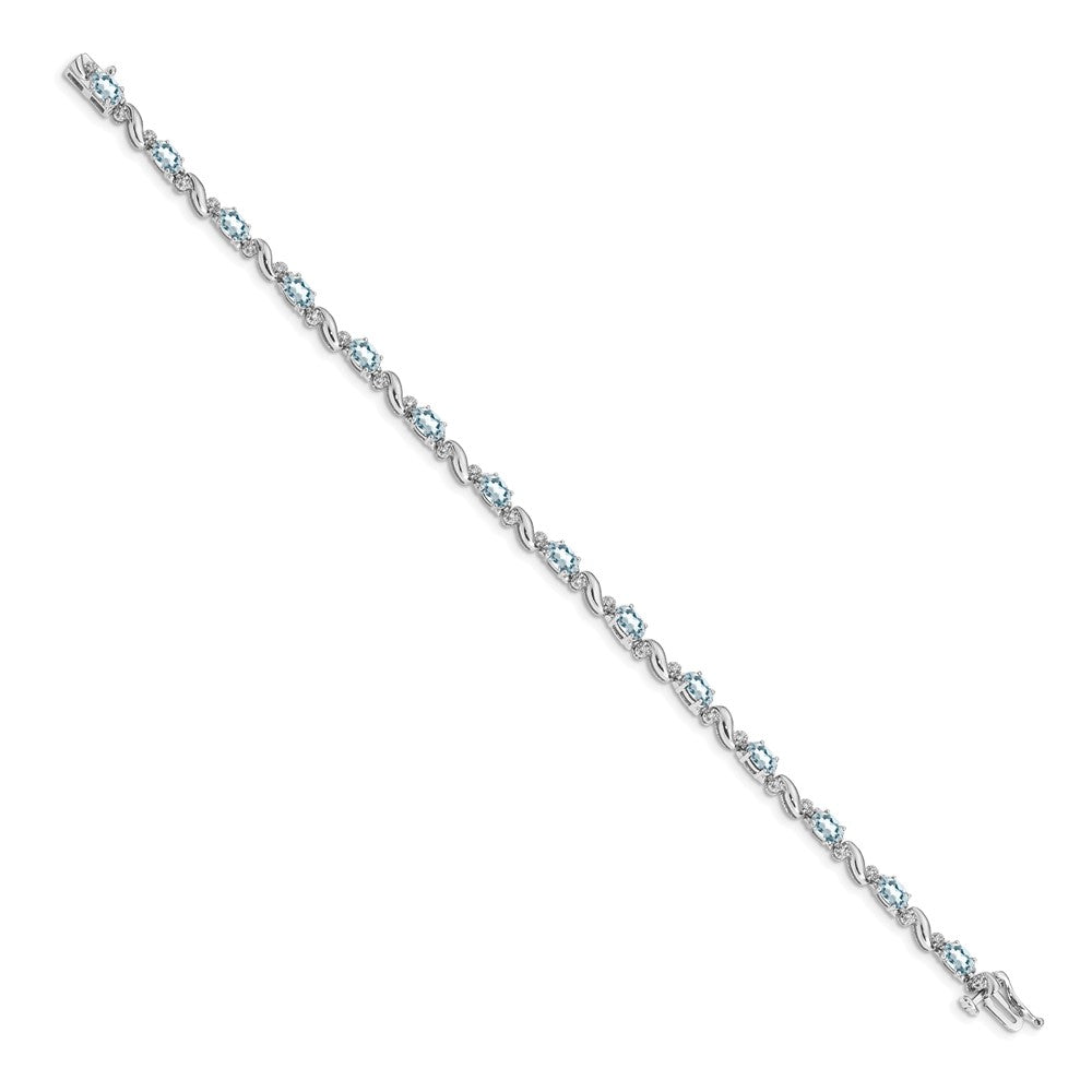 14K Weißgold Komplett Diamant und Oval Aquamarin Gebogen Glieder 7 Zoll Armband