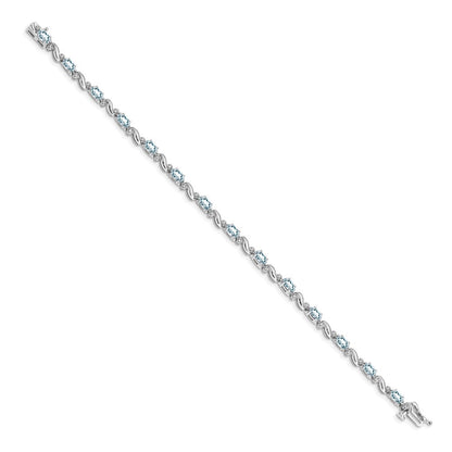 14K Weißgold Komplett Diamant und Oval Aquamarin Gebogen Glieder 7 Zoll Armband