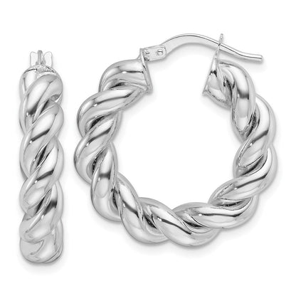 14K Weißgold Poliert 5.3mm Hohl Gedreht Rund Creolen