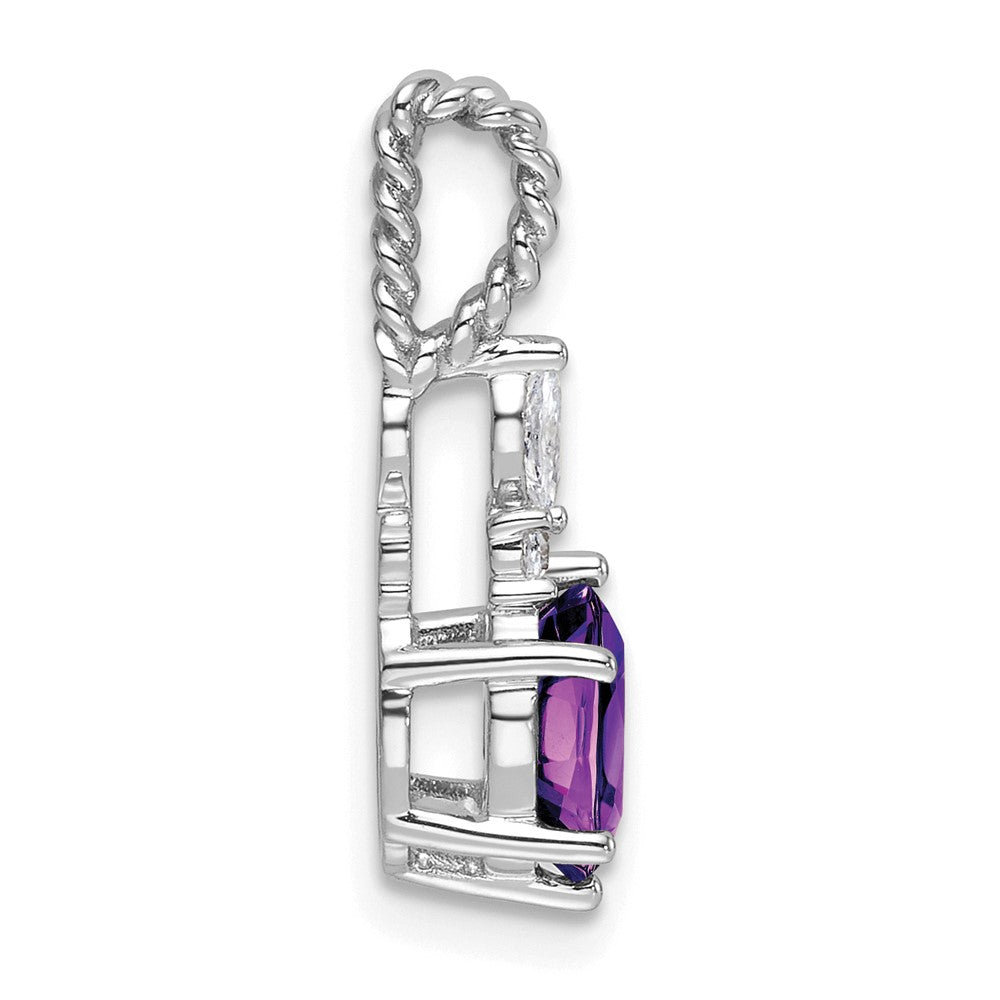 14K Weißgold Diamant und 7x5 Oval February/amethyst Gedreht Kette Anhänger
