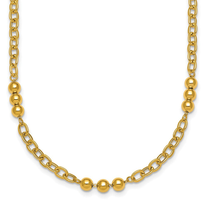 14K Gelbgold Poliert 3.5mm Fantasie Gekugelt und Ankerkette Glieder 18 Zoll Halskette