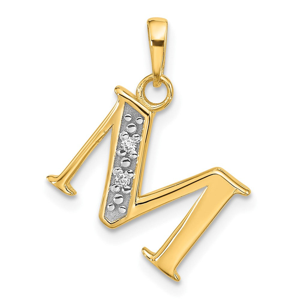 14K Gelbgold mit Rhodium Diamant-Buchstabe M Initial-Anhänger