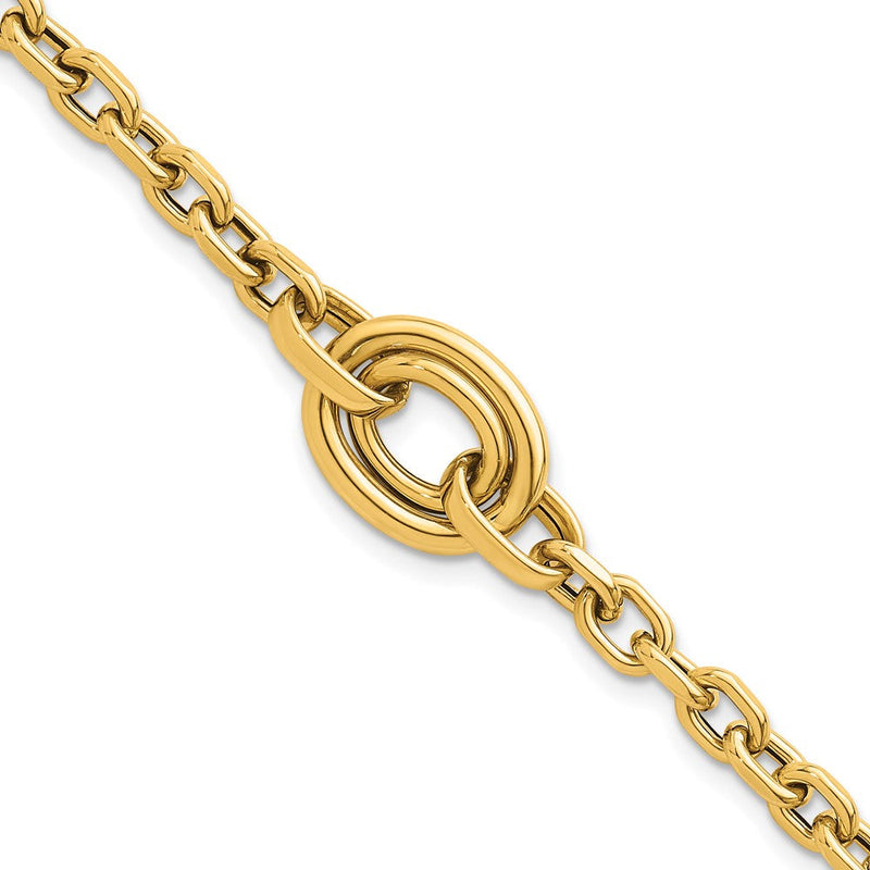14K Gelbgold Poliert Doppelt Kreis Fantasie 7.25 Zoll Armband Plus 0.25 Zoll Verlängerung