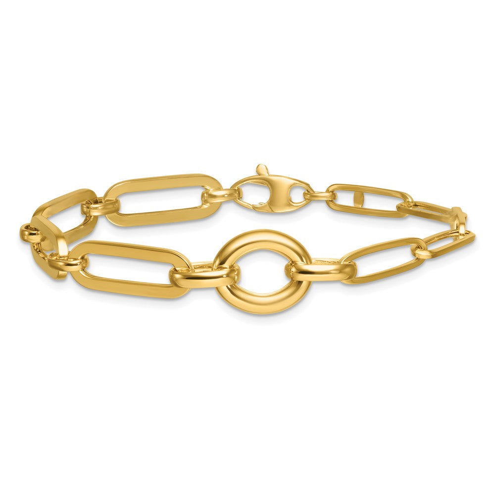 14K Gelbgold Poliert Fantasie Büroklammer Glieder mit Kreis 7.25 Zoll Armband