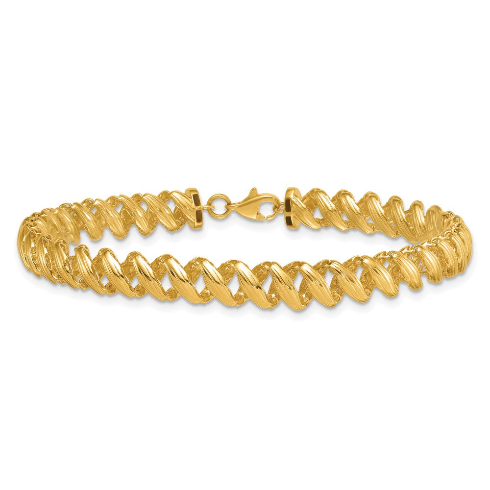 14K Gelbgold Poliert Strukturiert 6.25mm Offen Spirale Glieder Gliederarmband