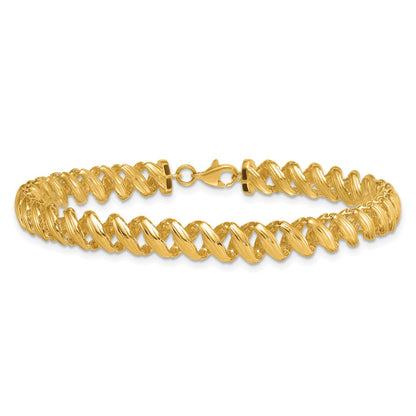 14K Gelbgold Poliert Strukturiert 6.25mm Offen Spirale Glieder Gliederarmband