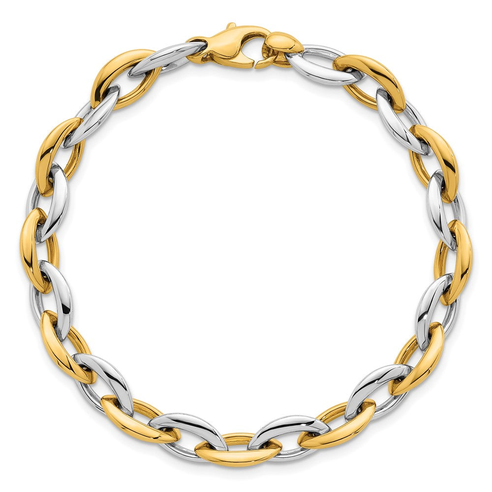 14K Bicolor Gold Bicolor Poliert 7mm Oval Glieder 7.25 Zoll Armband