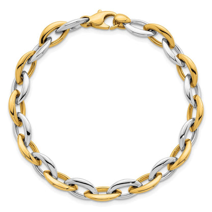 14K Bicolor Gold Bicolor Poliert 7mm Oval Glieder 7.25 Zoll Armband