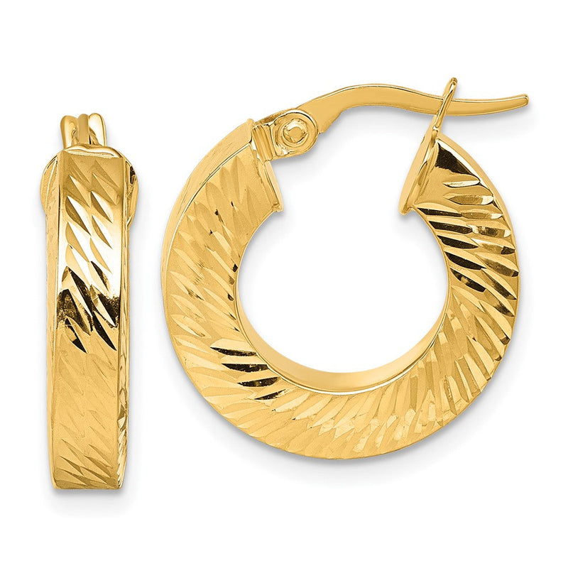 14K Gelbgold Poliert und Diamantiert 4.00mm X 18mm Quadratisch Röhre Rund Creolen