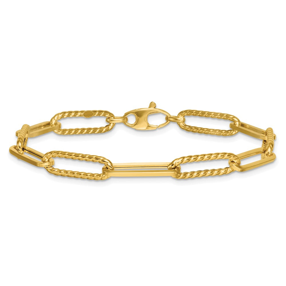 14K Gelbgold Poliert und Gedreht 6.4mm Büroklammer Glieder Gliederarmband
