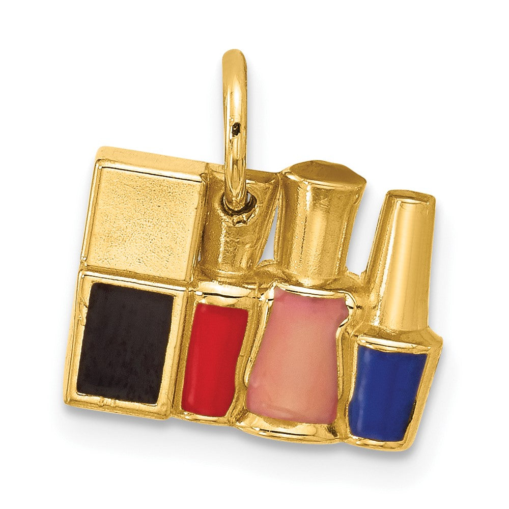 14K Gelbgold Charm mit mehrfarbig emaillierten Nagellackfläschchen