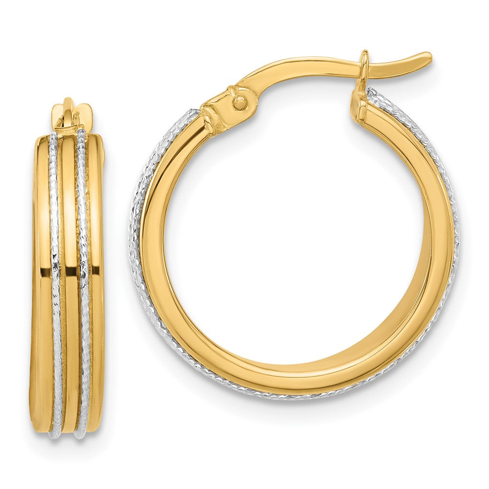14K Bicolor Gold Bicolor Poliert und Diamantiert Creolen