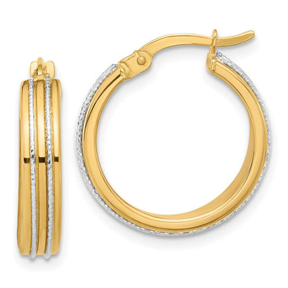 14K Bicolor Gold Bicolor Poliert und Diamantiert Creolen