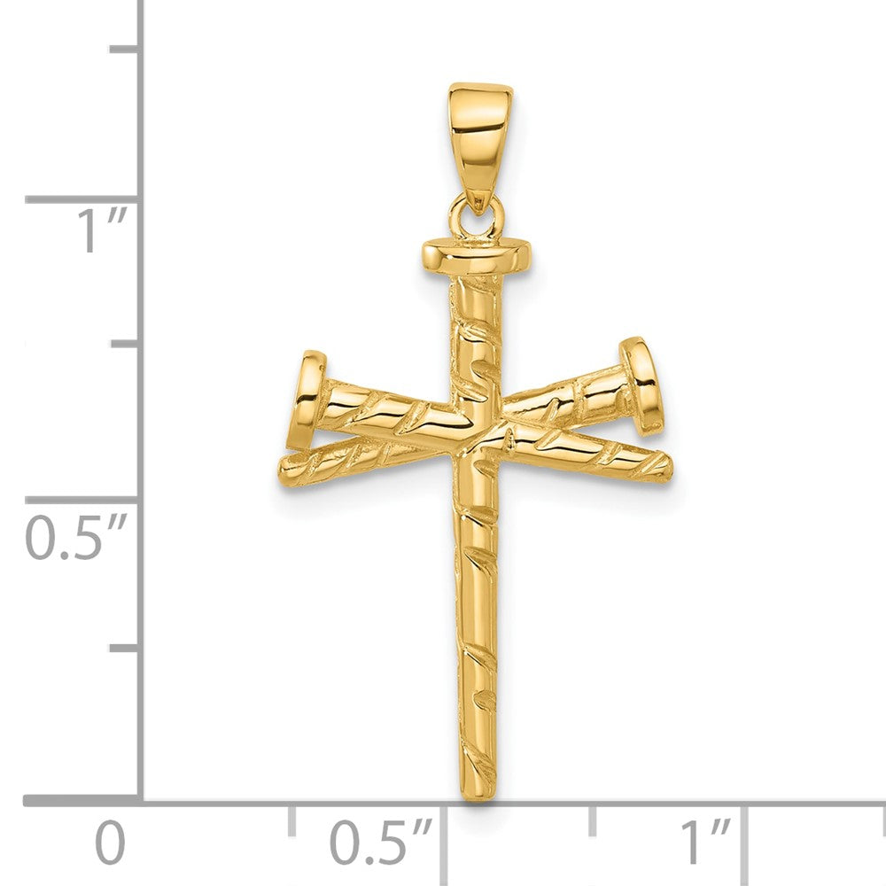 14K Gelbgold Polierter und Strukturierter Nägel-Kreuz-Anhänger