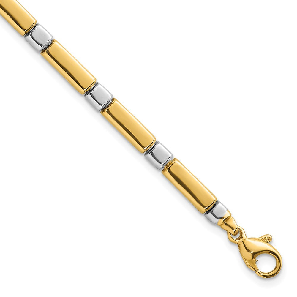 14K Bicolor Gold Bicolor Poliert 4mm Fantasie Stab Glieder 7.5 Zoll Armband