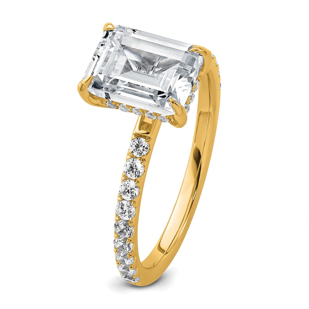 14K Gelbgold 2,375 Karat zertifizierter im Labor gezüchteter Diamant VS/SI+ G+ Smaragd Komplett-Solitär-Verlobungsring mit Flair