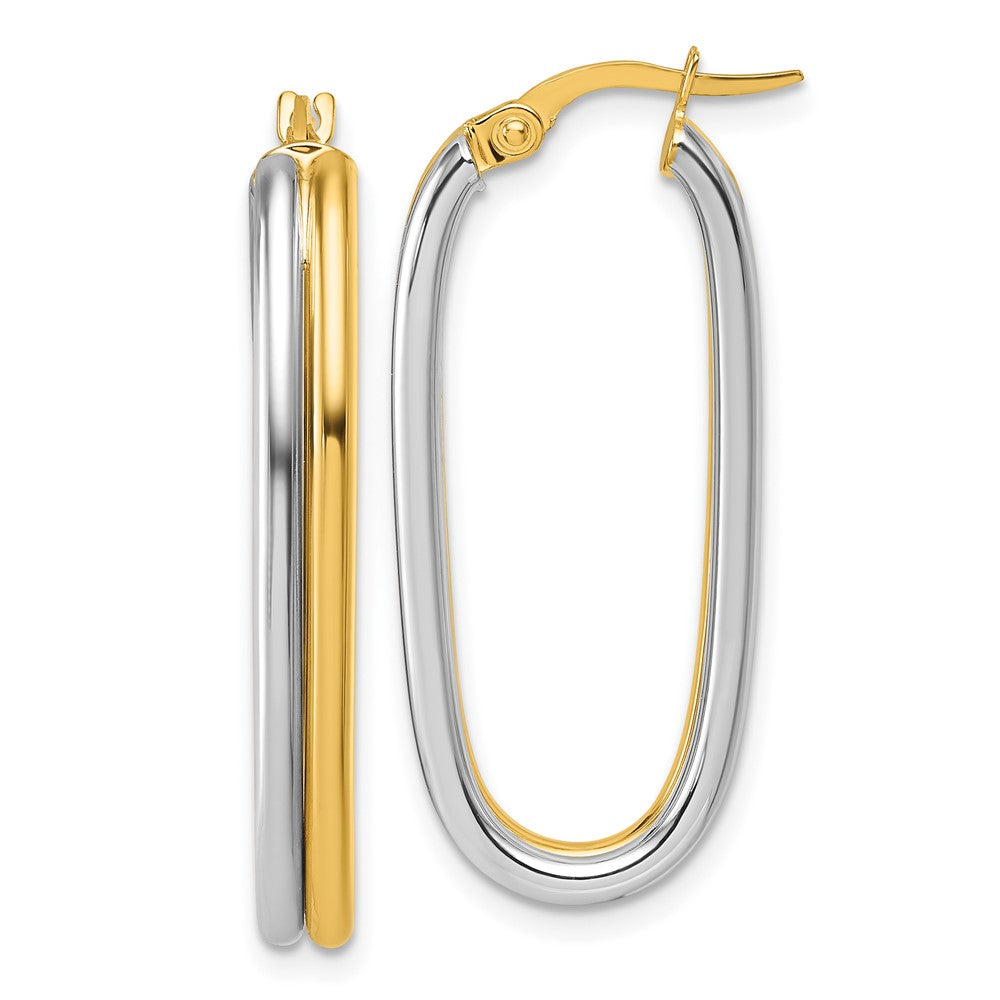 14K Gelbgold mit Rhodium Poliert 4.00mm X 33mm Oval Creolen