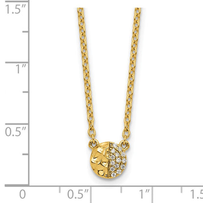 14K Gelbgold Poliert und Gehämmert 1/20 Karat Diamant Disk 18 Zoll Halskette