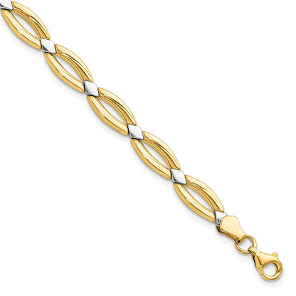 10K Gelbgold mit Rhodium Fantasieglieder Gliederarmband