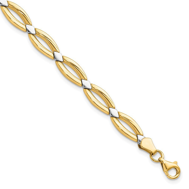 10K Gelbgold mit Rhodium Fantasieglieder Gliederarmband