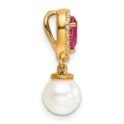 14K Gelbgold 6-7mm Rund Süßwasser Zuchtperle /pear Rubin/diamond Tropfen Kette Anhänger