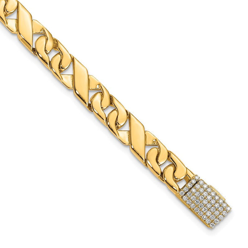 14K Gelbgold Hand-polished 6.7mm Fantasieglieder 1.75 Karat Diamant Verschluss Gliederarmband