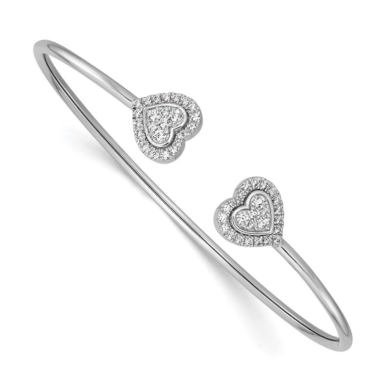 14K Weißgold Poliert Komplett 1/2 Karat Diamant Herz Flexibel Manschette Armreif Armband