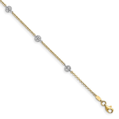 14K Bicolor Gold Bicolor Poliert und Diamantiert Fußkettchen
